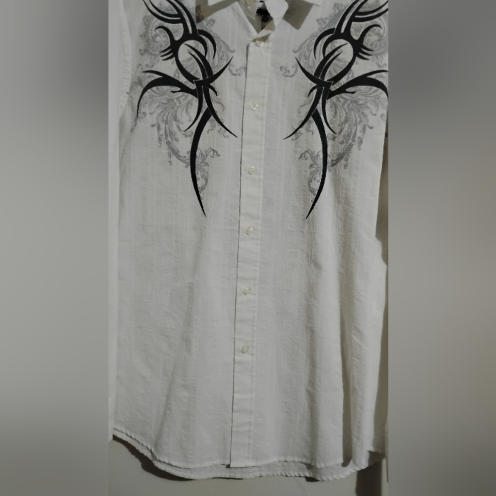 HELIX Button Shirt Mens Goth Streetwear Grunge Y2K Hip Hop Tribal - Picture 16 of 16